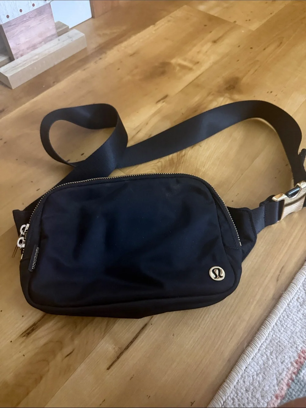 lululemon athletica Black Crossbody Belt Bag with Gold Hardware